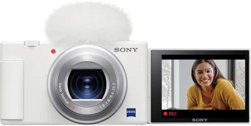 Vista 2 de Sony Cámara digital ZV-1 (blanco) (DCZV1/W) + tarjeta de memoria de 64 GB + lector de tarjetas + bolsa suave de lujo + trípode flexible + cartera