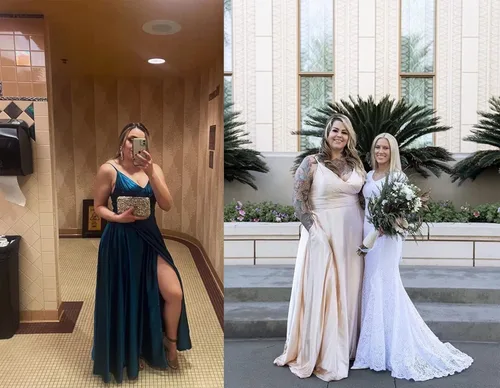 Vista 5 de Lindo Noiva Vestidos largos de dama de honor para mujer, vestidos formales de satén con tirantes delgados para baile de graduación, vestidos