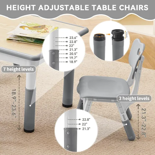Vista 2 de GITAWUSA Juego de mesa y sillas de estudio para niños, juego de mesa y silla ajustable en altura para niños de 3 a 8 años, mesa de arte para niños