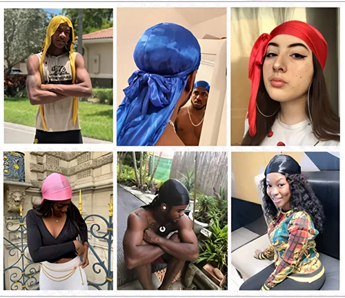 Vista 24 de Paquete de 3 piezas de durags sedosas para ondas de hombres, de regalo 1 gorra para marcar las ondas, talla única