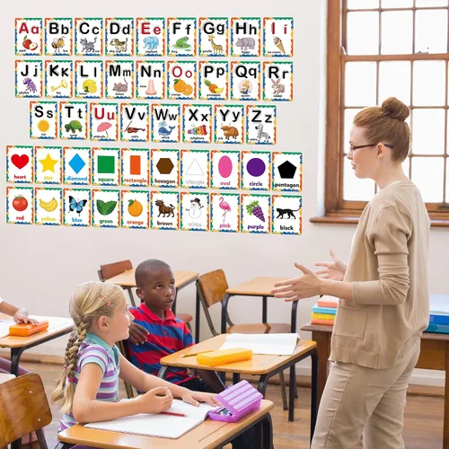 Vista 5 de D-FantiX Juego de 58 tablones de anuncios del alfabeto y números, tarjetas educativas de manuscritos para preescolar, números del alfabeto