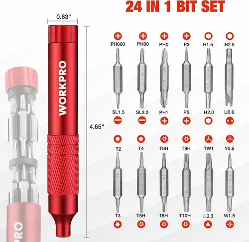 Vista 4 de WORKPRO - Juego de destornilladores multifuncional 24 en 1, mini juego de destornilladores magnéticos, destornilladores manuales con forma de lápiz