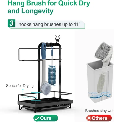 Vista 5 de GSlife Organizador de fregadero de cocina, soporte grande todo en uno con toallero, organizador de encimera resistente a la corrosión con bandeja