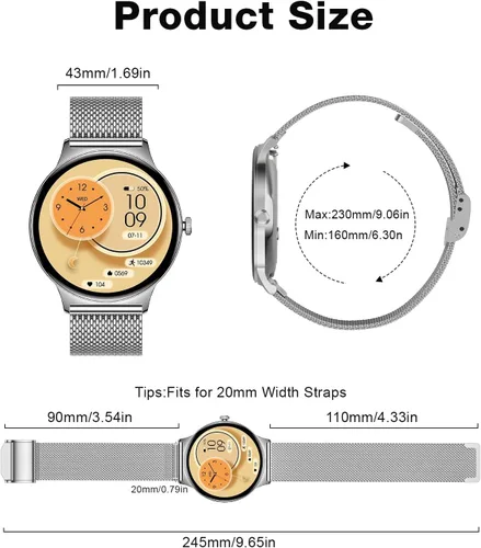 Vista 9 de SOUYIE Relojes inteligentes para mujeres y hombres, pantalla AMOLED de 1.43 pulgadas, monitor de actividad física, frecuencia cardíaca, presión