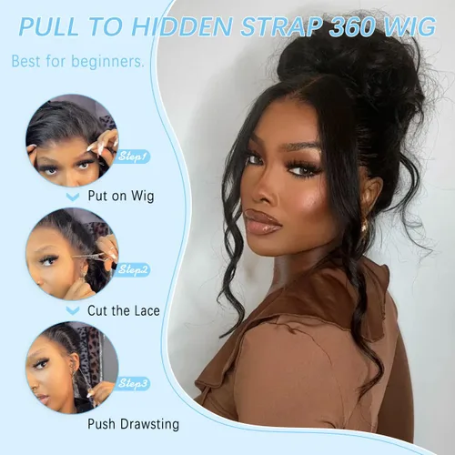 Vista 7 de Pelucas de Encaje Frontal 360 Cabello Humano Densidad 220% Correas Ocultas Ondas del Cuerpo Pelucas de Encaje Frontal HD con Cordón Pelucas
