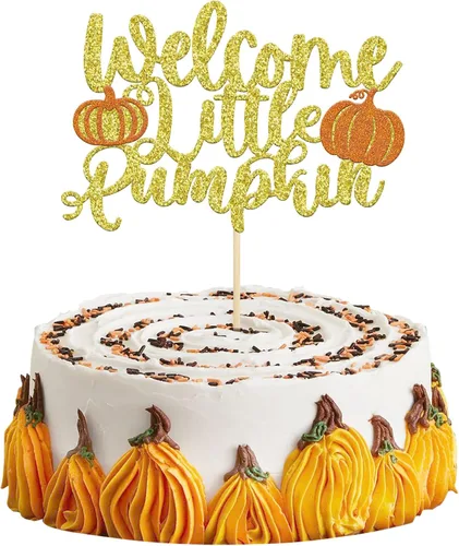 Vista 9 de Gyufise Decoración de pastel de calabaza – Decoración azul para pastel de baby shower para cumpleaños, Halloween, suministros de fiesta de Acción