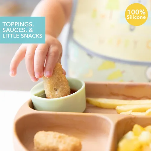 Vista 2 de Bumkins Baby Silicone Little Dippers, se fija a cuencos, platos y platos, taza de salsa, sostiene condimentos, salsas, salsas, puré, coberturas