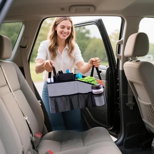 Vista 6 de Smof Organizador de asiento de automóvil, organizador de asiento delantero y trasero para niños, almacenamiento plegable para asiento trasero