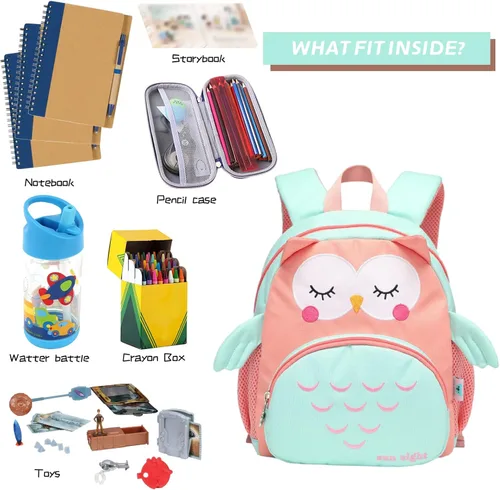 Vista 6 de Tanou Mochila para niños y niñas mochila para niños de 11 pulgadas para preescolar mochila escolar para niños pequeños de 1 a 3 años Verde Green Owl