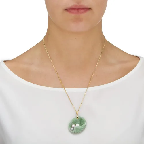 Vista 3 de PalmBeach - Colgante de oro amarillo de 14 quilates con forma de concha cultivada de jade verde y perla cultivada (1.457 in), Perla, Jade