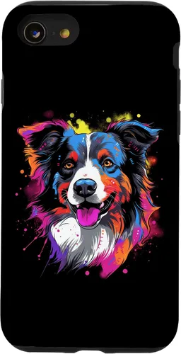 Vista 13 de Funda con diseño de salpicaduras de color arcoíris retro para iPhone 15 Border Collie
