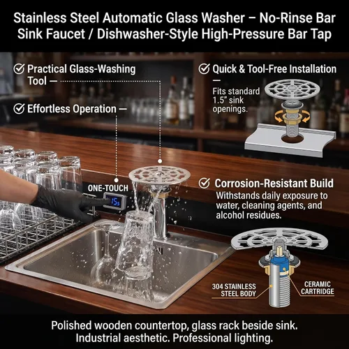 Vista 6 de Lavadora automática de botellas y grifo de acero inoxidable - Accesorio de fregadero G1/2 giratorio 360 para el hogar y la cafetería