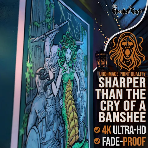 Vista 6 de Tapiz de cartas del tarot de la alta sacerdotisa - Medusa - mitología griega decoración del hogar para colgar en la pared (60 x 50 pulgadas)