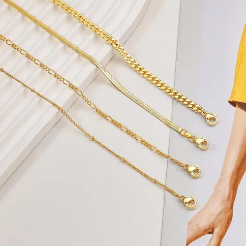 Vista 4 de Picuzzy Pulseras de oro para mujer, de oro real de 14 quilates, apilables, impermeables, juego de joyas para mujer, a la moda, delicadas, bonitas