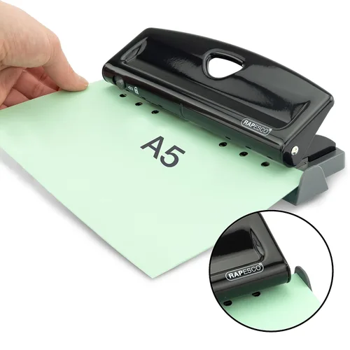 Vista 4 de Rapesco 1725 Perforadora ajustable de 6 agujeros, capacidad de 9 hojas