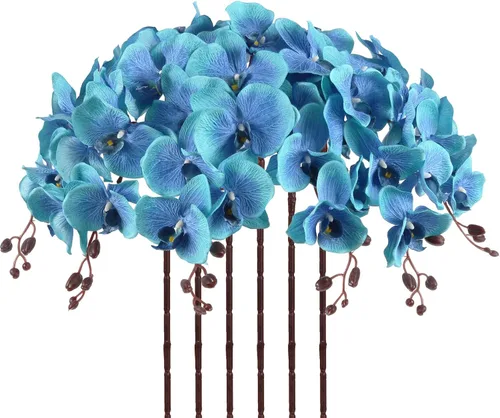 Vista 23 de Orquídeas artificiales de 38 pulgadas, 6 unidades, orquídeas falsas rosas, orquídeas de seda de terciopelo, flores artificiales de tallo largo
