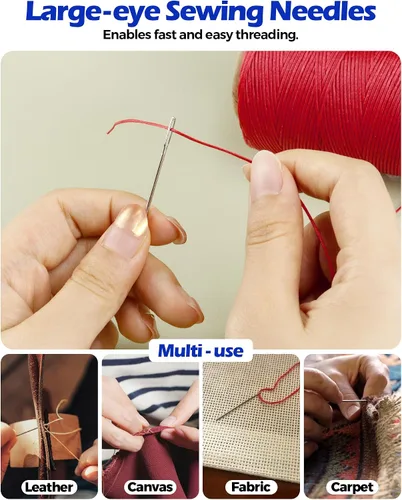 Vista 4 de Hilo encerado de costura para tapicería de cuero: PLANTIONAL 218 yardas 210D juego de cuerdas de cera con 25 agujas de coser grandes a mano, kit