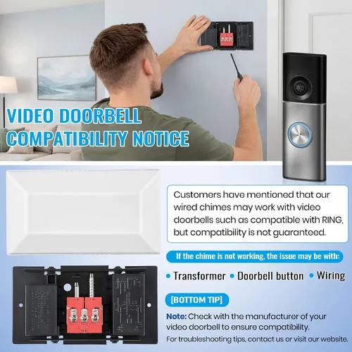 Vista 7 de Saillong Timbre de puerta con cable, 16 V 10 VA timbre de puerta delantera y trasera para pared del hogar, compatible con timbre y transformador