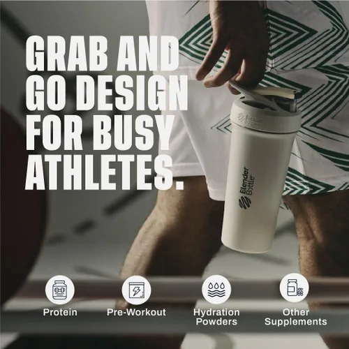 Vista 5 de BlenderBottle Sport Sleek - Botella agitadora de acero inoxidable, 25 onzas, gris/bronceado Niebla
