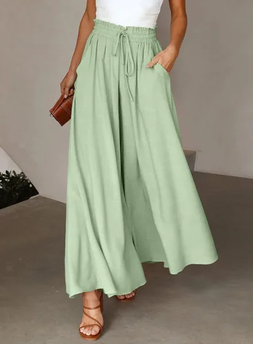 Vista 2 de Dokotoo Pantalones para mujer con cintura elástica y pierna ancha con bolsillos