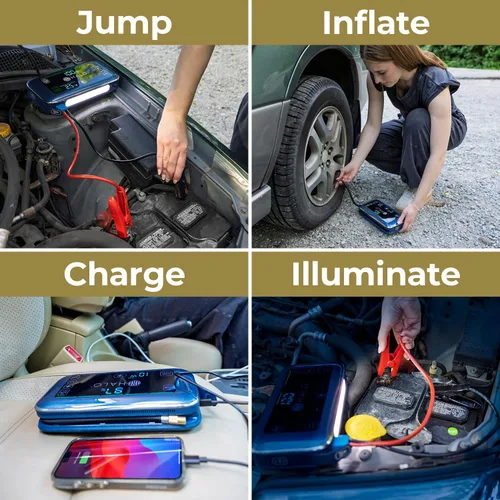 Vista 4 de HALO Bolt AIR Touch 1500A Jump Starter, Air Compressor, Power Bank, LED Light, Black