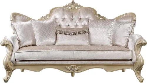 Vista 4 de Acme Libertee Sofá tapizado de madera y tela con 5 almohadas en beige/champán