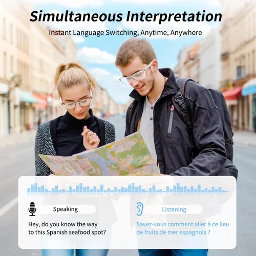 Vista 5 de Lentes inteligentes, lentes Bluetooth AI para mujeres/hombres con traducción instantánea e interpretación en 144 idiomas, lentes de transición