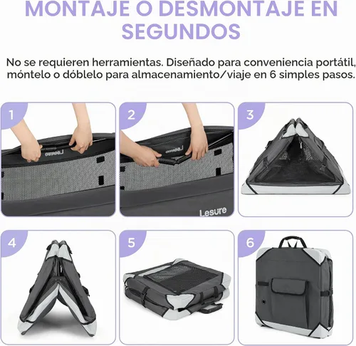 Vista 5 de Lesure Jaula Plegable para Perros - Perrera de Viaje Portátil para Perros Medianos, Jaula para Mascotas de 4 Puertas con Ventanas de Malla