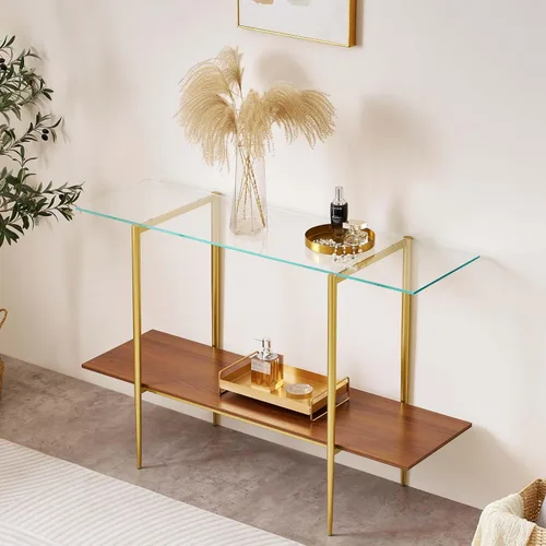 Vista 19 de LumFurn Mesa auxiliar redonda de cristal, mesa de sofá de diseño moderno de mediados de siglo para sala de estar, 18 pulgadas de diámetro x 23