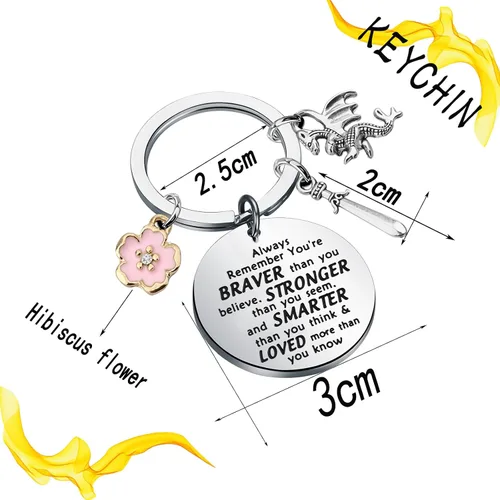 Vista 2 de KEYCHIN Llavero de la película Mu Lan y Mushu Dragon Fans Gift You Are Braver Stronger Smarter Than You Think Mu Lan Jewelry