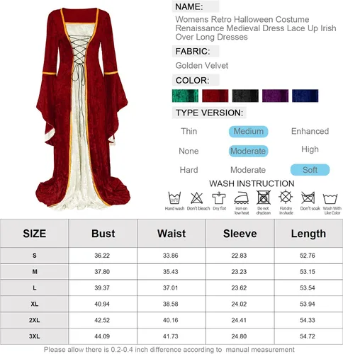 Vista 2 de Effeltch - Disfraz retro de Halloween para mujer, vestido largo con cordones, estilo medieval, renacentista e irlandés