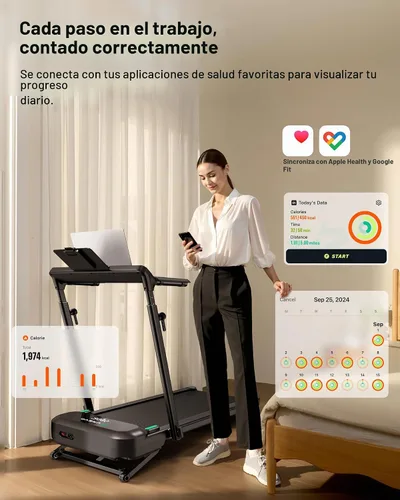 Vista 6 de UREVO Almohadilla para caminar con inclinación automática con aplicación de IA, manillar ajustable y escritorio multifuncional, 9% de inclinación