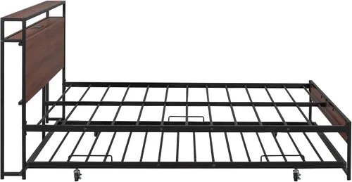Vista 7 de Harper & Bright Designs Cama de plataforma matrimonial con nido y puertos USB, marco de cama matrimonial de metal con cabecera de almacenamiento