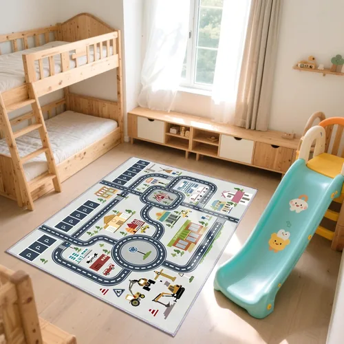 Vista 2 de Alfombra para niños de 5 x 7 pies, alfombras de automóvil para autos de juguete para niños, alfombras antideslizantes para niños, alfombras de área