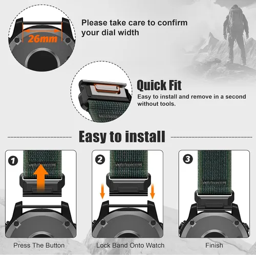 Vista 3 de ANCOOL Correa compatible con Garmin Fenix 7X/6X/5X, correas de nailon de fácil ajuste de 1.024 in para Garmin Fenix 3/5X Plus/6X Pro/Tactix