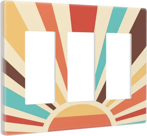 Vista 94 de Placa de pared abstracta con diseño de amanecer retro, arco iris, puesta de sol, sin dispositivo, placa de pared decorativa en blanco, placa frontal