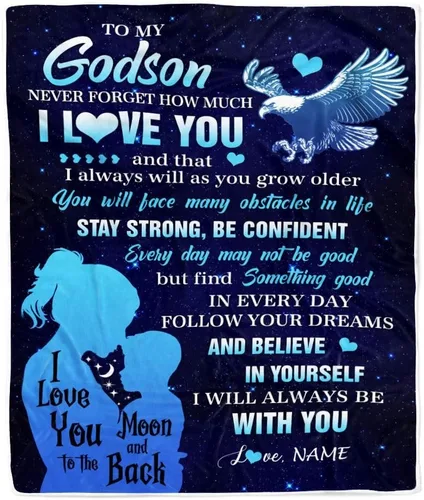 Vista 30 de Manta personalizada con texto en inglés «To My Godson», de Godmother Godmother Wolf Moon, My Love for You is Forever Godson Birthday Christmas