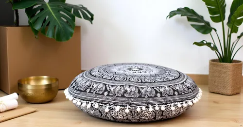 Vista 6 de Funda de almohada redonda con diseño de mandala para el suelo, funda de cojín para asiento, hippie, decorativa, bohemio, otomano, funda de puf Flor