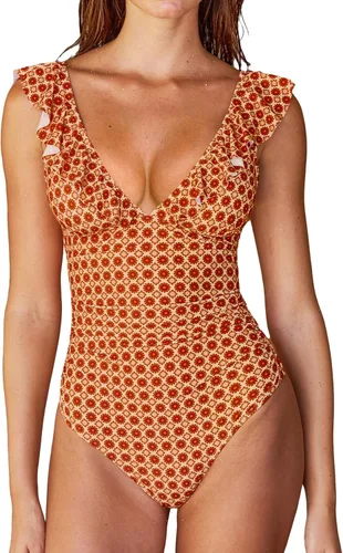 Vista 9 de CUPSHE Traje de baño de una pieza para mujer, con cuello en V, fruncido y Negro