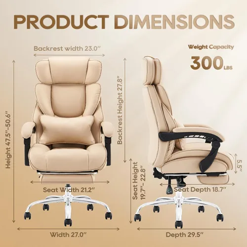 Vista 2 de COLAMY Silla de oficina con reposapiés, silla ergonómica para computadora con almohada de apoyo lumbar extra, silla de escritorio ejecutiva