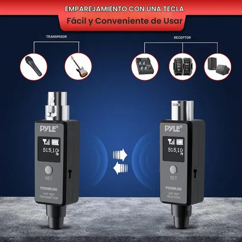 Vista 6 de Pyle Sistema Adaptador Inalámbrico UHF XLR Multifuncional, Transmisor Y Receptor Para Micrófonos Dinámicos Y Fuentes De Música, Transmisión De Señal
