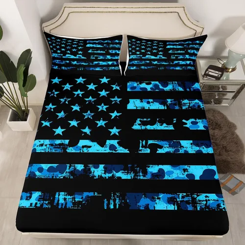 Vista 22 de Erosebridal American Flag Fitted Sheet Twin, Hockey Bedding Set United States Sports Games Bed Sheets for Kids Boys Teens Bedroom, Red White