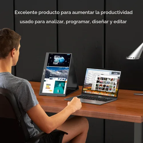 Vista 8 de MT-VIKI Extensor de pantalla para laptop de 15.6 pulgadas, monitor potable para computadora portátil, solo una conexión de cable USB-C, compatible