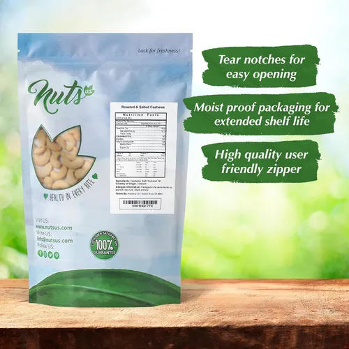 Vista 3 de NUTS U.S. - Anacardos, asados, salados, sin cáscara, natural (2 libras)
