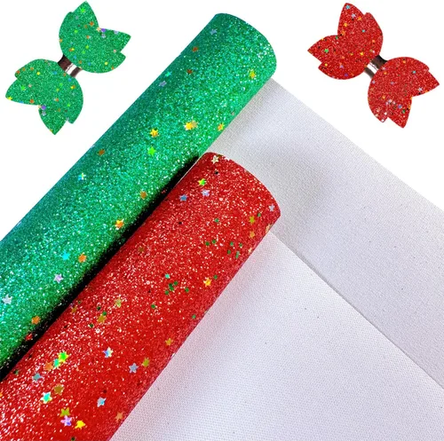 Vista 5 de Sábanas de piel sintética con estampado de copos de nieve de Navidad, 8 x 12 pulgadas, tela brillante con purpurina fina para lazos, manualidades