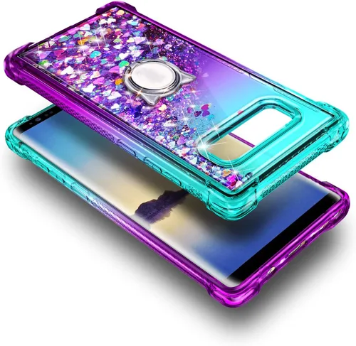 Vista 5 de NZND Funda para Samsung Galaxy Note 8 con soporte de anillo/correa de muñeca, líquido que fluye con purpurina brillante, para mujeres y niñas Agua