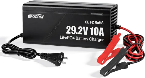 Vista 12 de Cargador de batería LiFePO4 de 14.6V 10A para baterías de fosfato de hierro y litio de 12 V, carga rápida, alta eficiencia, indicador LED, diseño