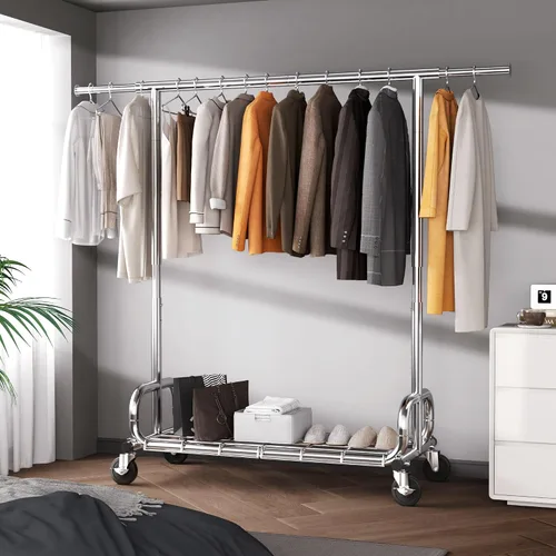 Vista 7 de HOKEEPER Percheros para colgar ropa resistente, perchero portátil con ruedas bloqueables, perchero ajustable para dormitorio, sala de estar