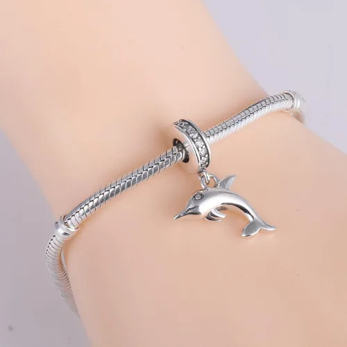 Vista 5 de Encanto Delfín de auténtica plata esterlina 925. Encanto de la suerte.Encanto de animal. Encanto de océano. Encanto para brazalete., sin metal, B
