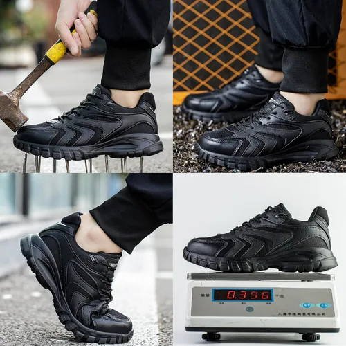 Vista 6 de Asiman Zapatos de punta de acero para hombres y mujeres, zapatos de trabajo indestructibles con puntera de acero, zapatos de seguridad ligeros